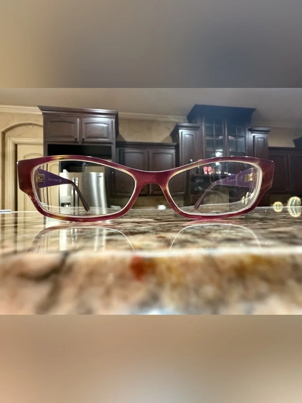 Gucci Purple Designer Women’s Prescription Eyeglass Frames with Gold Logo